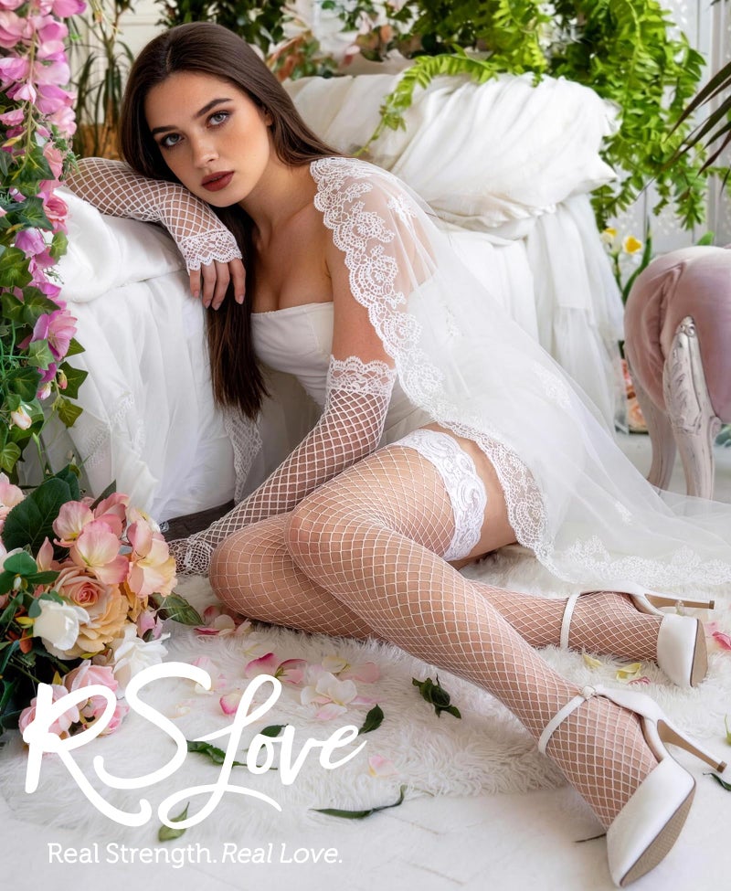 RSLOVE Women's Lace Top Fishnet Thigh-High Stockings with Antiskid Silicone Sexy Stay Up Tights Pantyhose White - Image 2