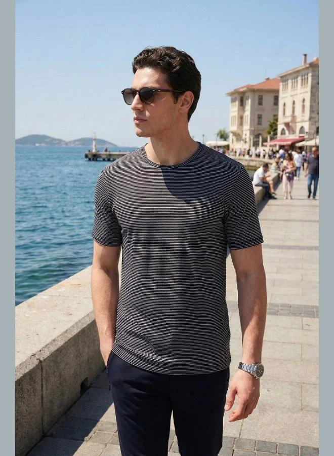 Buratti  Buratti Cotton Regular Fit Striped Crew Neck T-Shirt Men's T-SHIRT 5904030 for Men | Best Price UAE