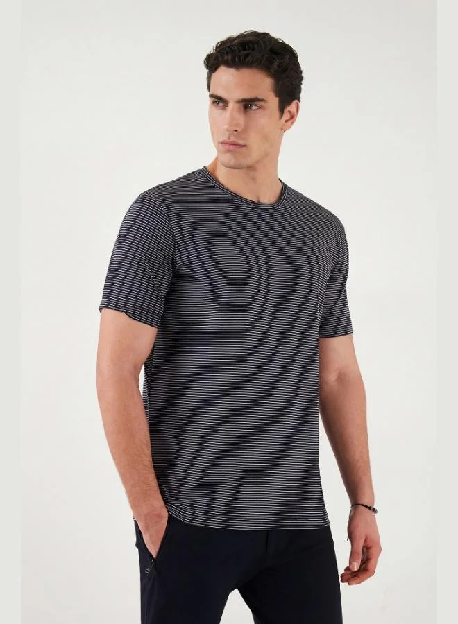 بوراتي Buratti Cotton Regular Fit Striped Crew Neck T-Shirt Men's T-SHIRT 5904030