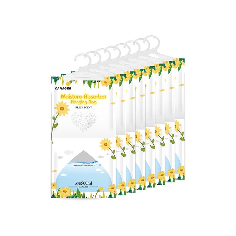 CANAGER Hanging Moisture Absorber Fresh Scent Moistureproof Desiccant Hanging BagDehumidifier Bag 8 packs Hanging Closet Dehumidifier Bags Moisture Absorb 125 oz