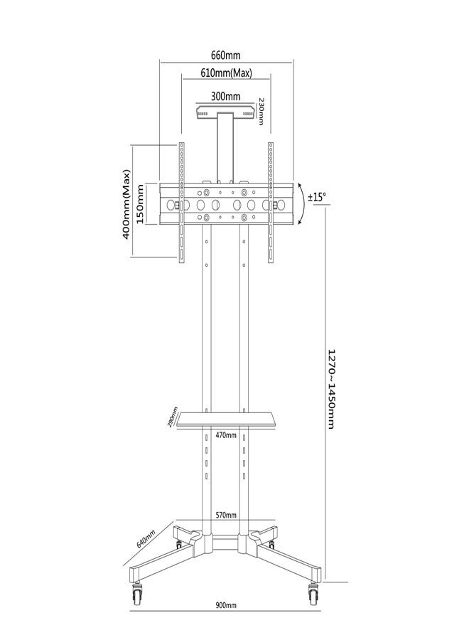 سكيل تك حامل تلفزيون DG 60B اقتصادي متعدد الاستخدامات وصغير الحجم لشاشات من 32 إلى 75 بوصة، VESA 600x400 مم، أقصى حمولة 50 كجم - حامل تلفزيون قابل للتعديل للمنزل والمكتب، أسود - Image 2