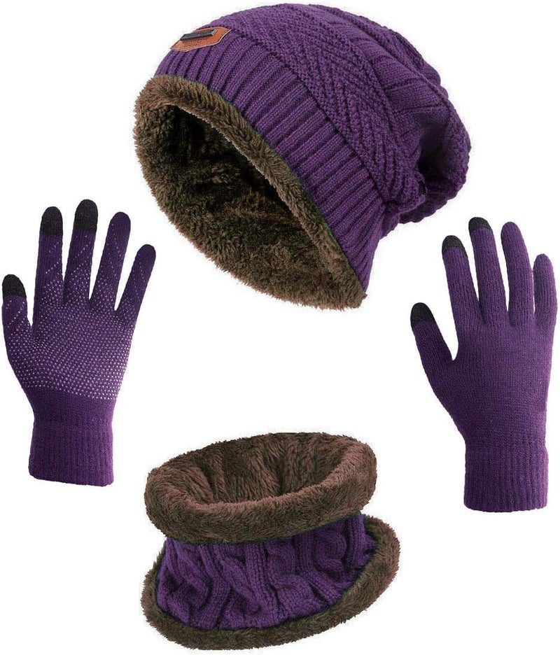 HINDAWI Winter Hat Scarf Gloves Slouchy Beanie Snow Knit Skull Cap Touch Screen Mittens Circle Scarves for Women Men - Image 1