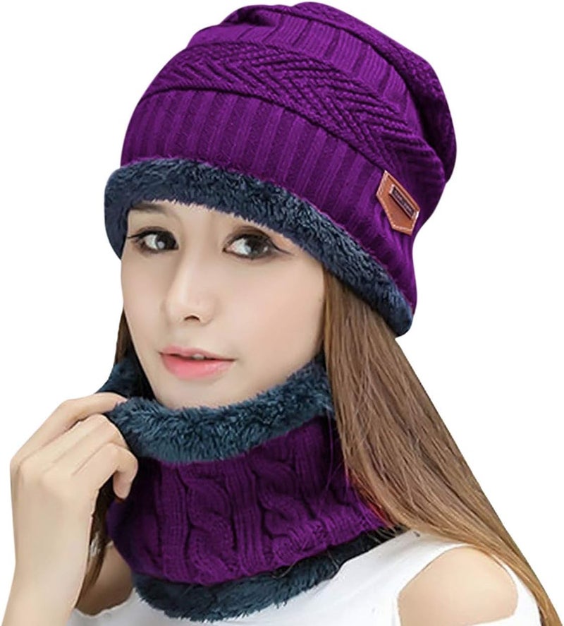 HINDAWI Winter Hat Scarf Gloves Slouchy Beanie Snow Knit Skull Cap Touch Screen Mittens Circle Scarves for Women Men - Image 2