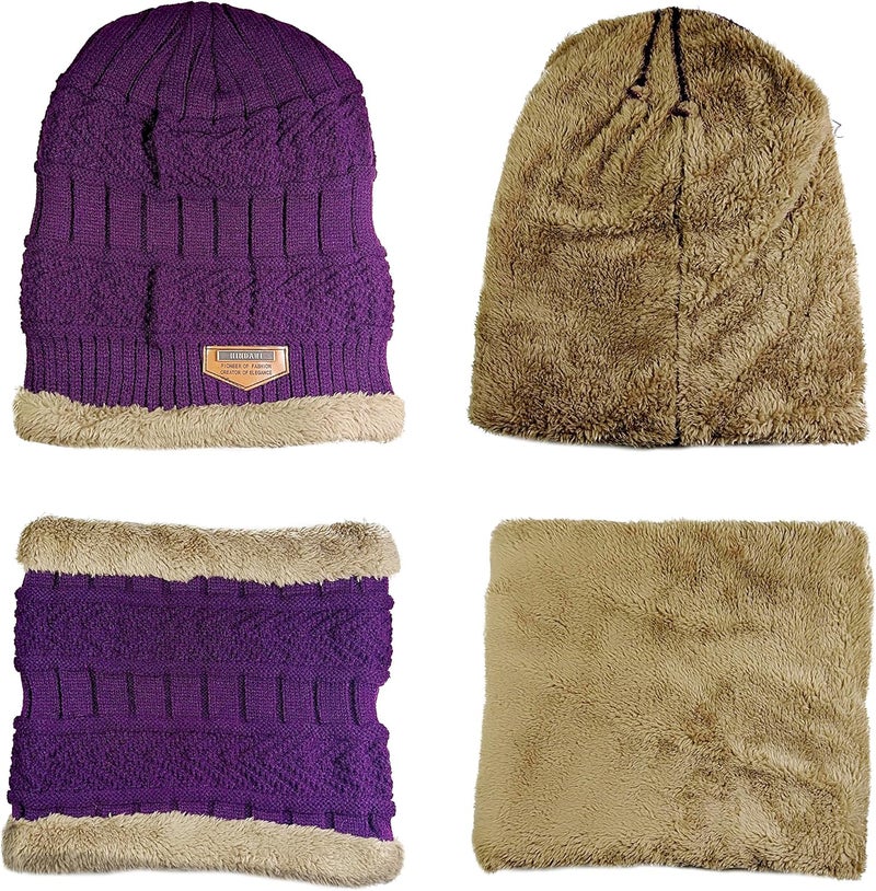 HINDAWI Winter Hat Scarf Gloves Slouchy Beanie Snow Knit Skull Cap Touch Screen Mittens Circle Scarves for Women Men - Image 3