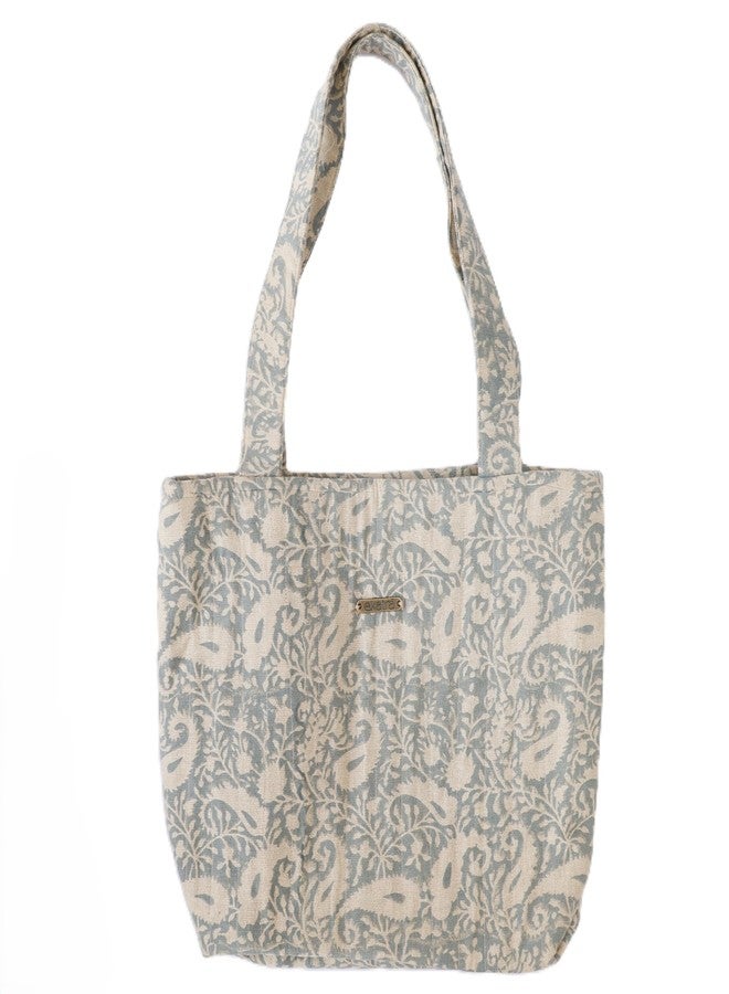 Ekatra Noor Tote Bag for Women | Woven Cotton Handbag for Office, College & Daily Use | Blue Paisley - Image 1