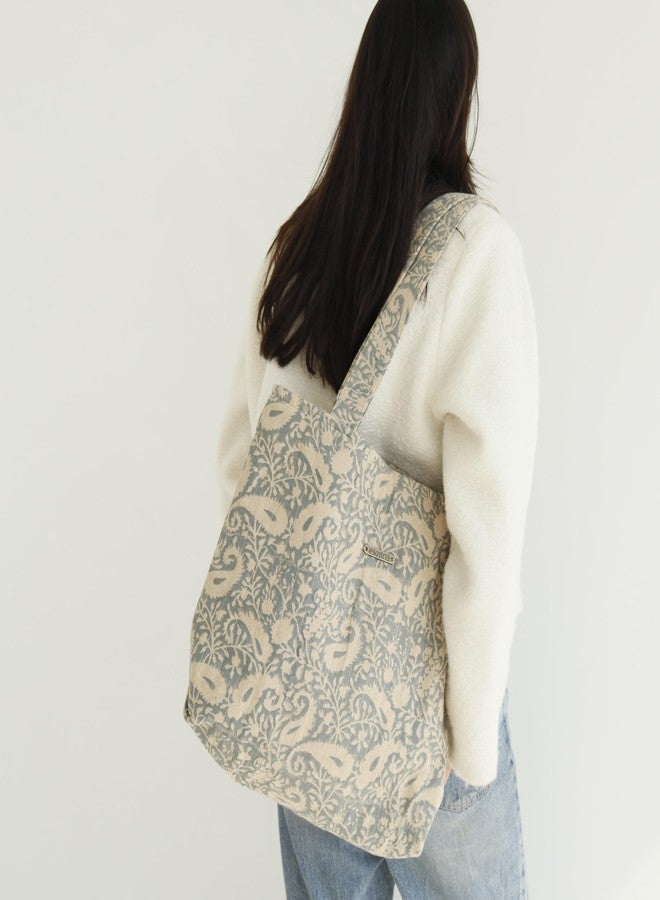 Ekatra Noor Tote Bag for Women | Woven Cotton Handbag for Office, College & Daily Use | Blue Paisley - Image 2