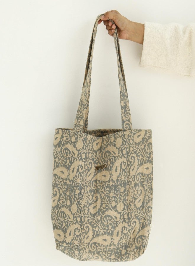 Ekatra Noor Tote Bag for Women | Woven Cotton Handbag for Office, College & Daily Use | Blue Paisley - Image 5
