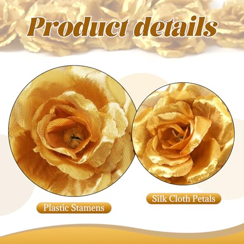 HAPY SHOP 30 Pack Gold Roses Artificial Flowers, 3 Inch Fake Silk Gold Roses Head, Gold Artificial Flowers Heads for Home Wedding Party Decoration - Image 3