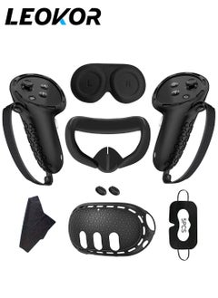LEOKOR 7 In 1 Protective Cover for Oculus/Meta Quest 3 Accessories,Silicone Controllers Grip Cover Protector,Soft Shell Skin with Face Cover and Lens Cover (Black)  - Image 1