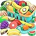 MOEAWS Cutting Play Food Toys For Kids Pretend Play Kitchen Accessories Fake FruitsVegetables Set With Shopping Storage Basket Plastic Board And Knife Birthday GiftsEducational Toy For Toddler Children - Image 4