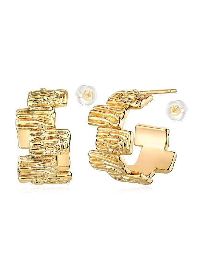 Mevecco Women Hoop Earrings Gold Open C Shape 14K Gold Filled Small Simple Handmade Hypoallergenic Everyday Illusion Jewelry - Image 1