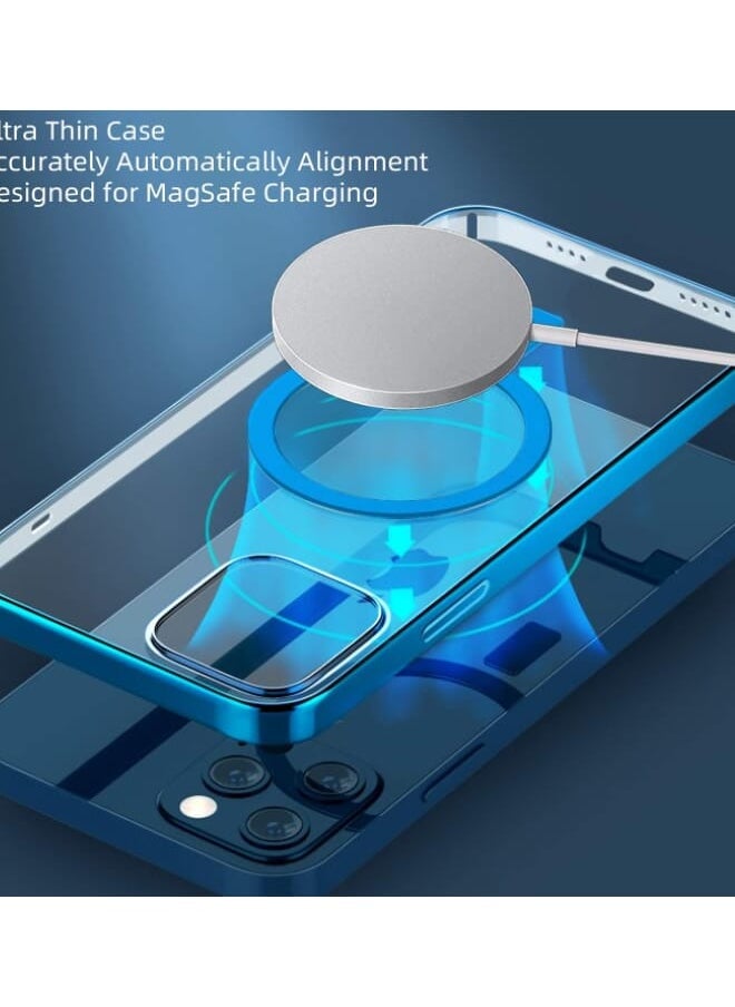 MagSafe Compatible for Apple iPhone 12 Pro Clear Case Slim Plating Magnetic Cover Blue