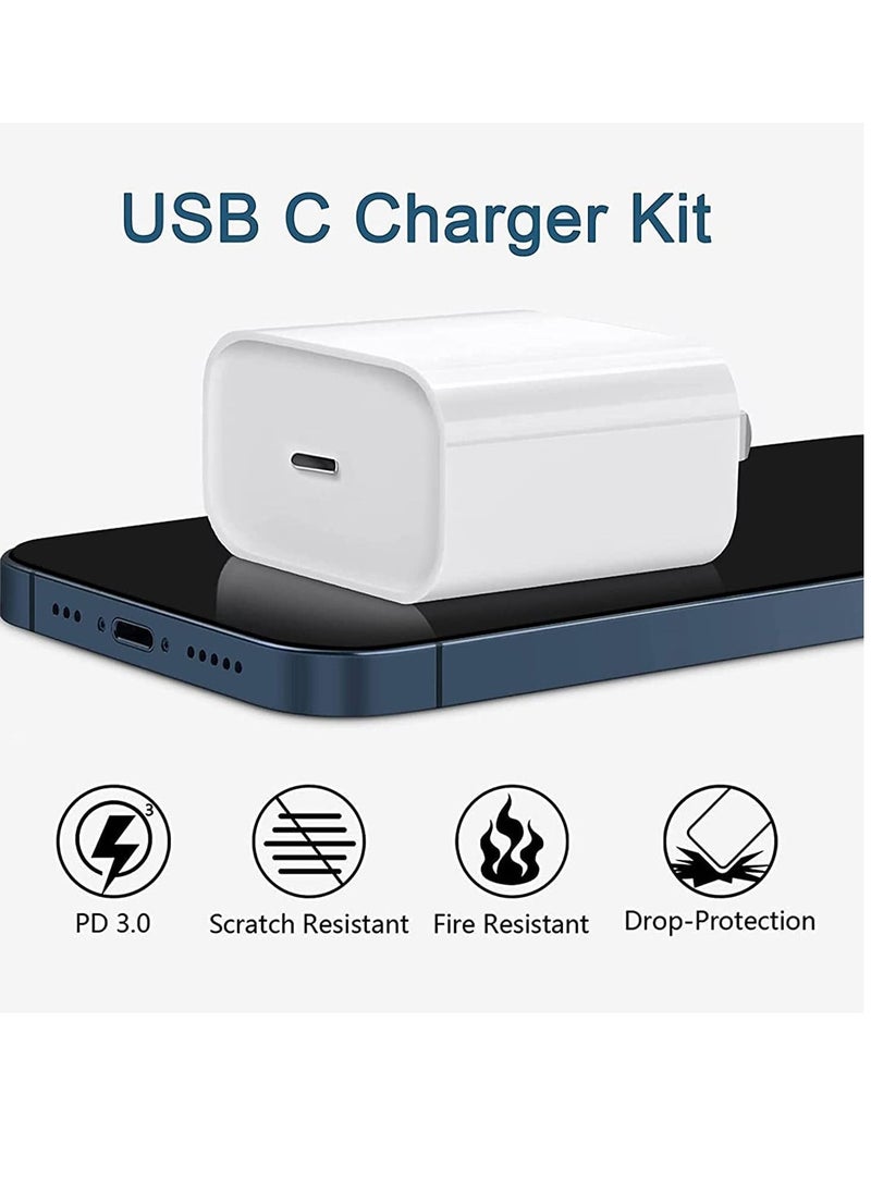 Generic - 20W USB C Power Adapter with USB Type C Cable Compatible for iPhone Charger 13, 12, 11, X Series and Later (Charger) - Image 1