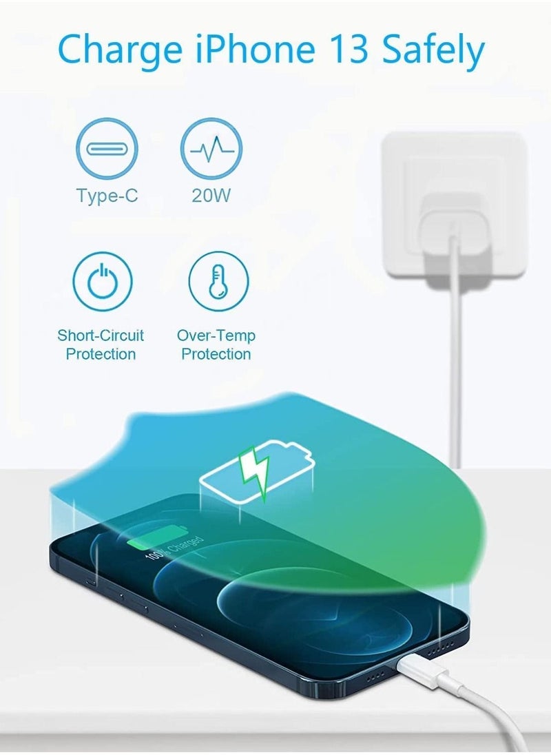 Generic - 20W USB C Power Adapter with USB Type C Cable Compatible for iPhone Charger 13, 12, 11, X Series and Later (Charger) - Image 1