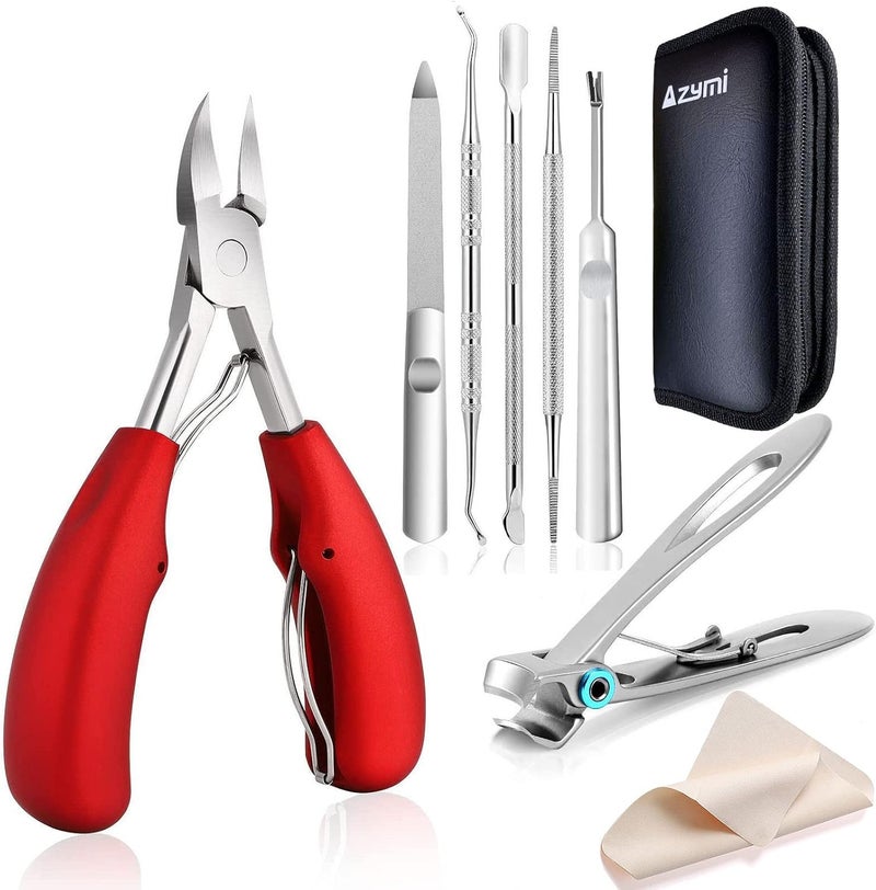 Toenail Clippers for Thick or Ingrown Nails 7Pcs Nail Clippers Kit with Pedicure Tools Sharp BladesLong Handled Heavy Duty Nail Scissors for Toenail Fungus Treatment for Men Women Elderly