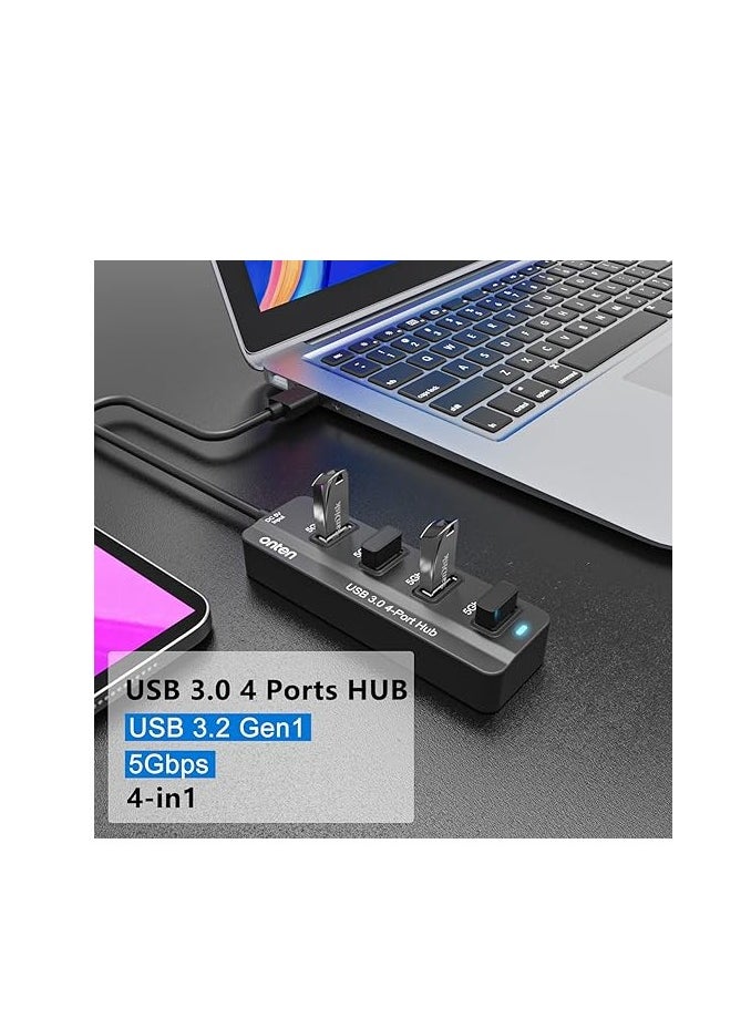 onten ONTEN 4 Port USB 3.0 HUB with 1M Cable for Laptop MacBook Surface Pro and More USB Devices  - Image 3