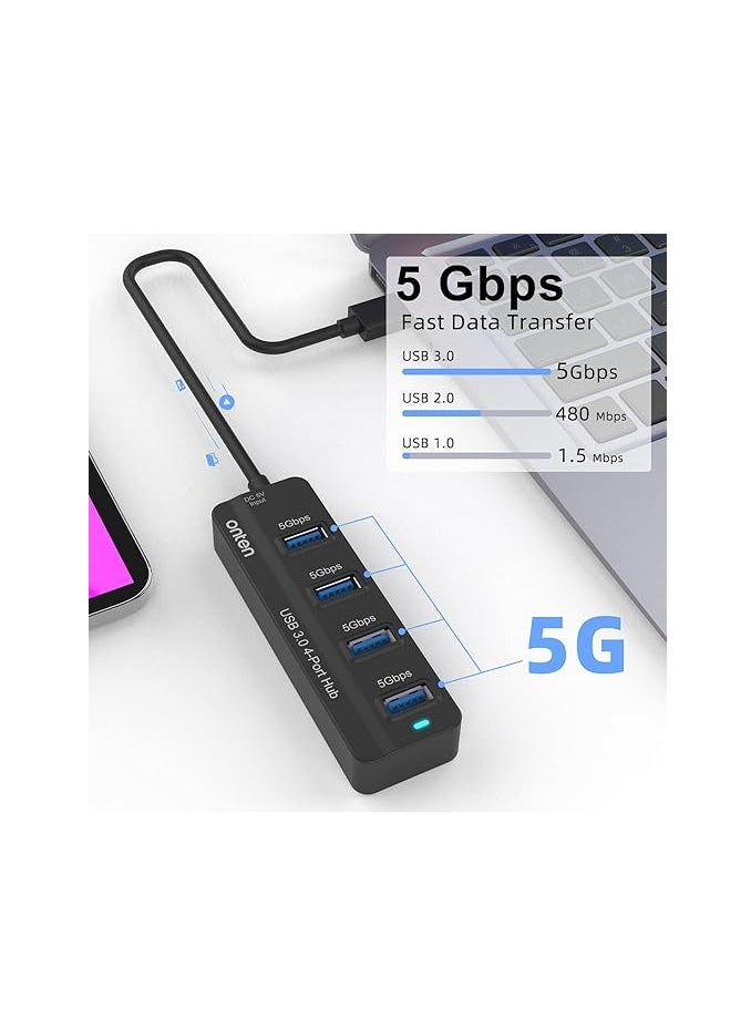 onten ONTEN 4 Port USB 3.0 HUB with 1M Cable for Laptop MacBook Surface Pro and More USB Devices  - Image 4