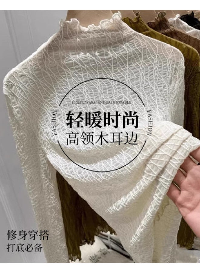 Modal Lightweight Autumn Wood-Ear Edge Lace Blouse For Women, Fashionable Sweet And Soft Inner Wear Top For Women - Image 1