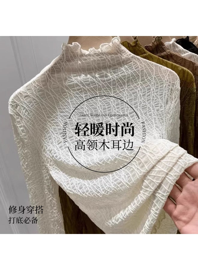 Modal Lightweight Autumn Wood-Ear Edge Lace Blouse For Women, Fashionable Sweet And Soft Inner Wear Top For Women - Image 3