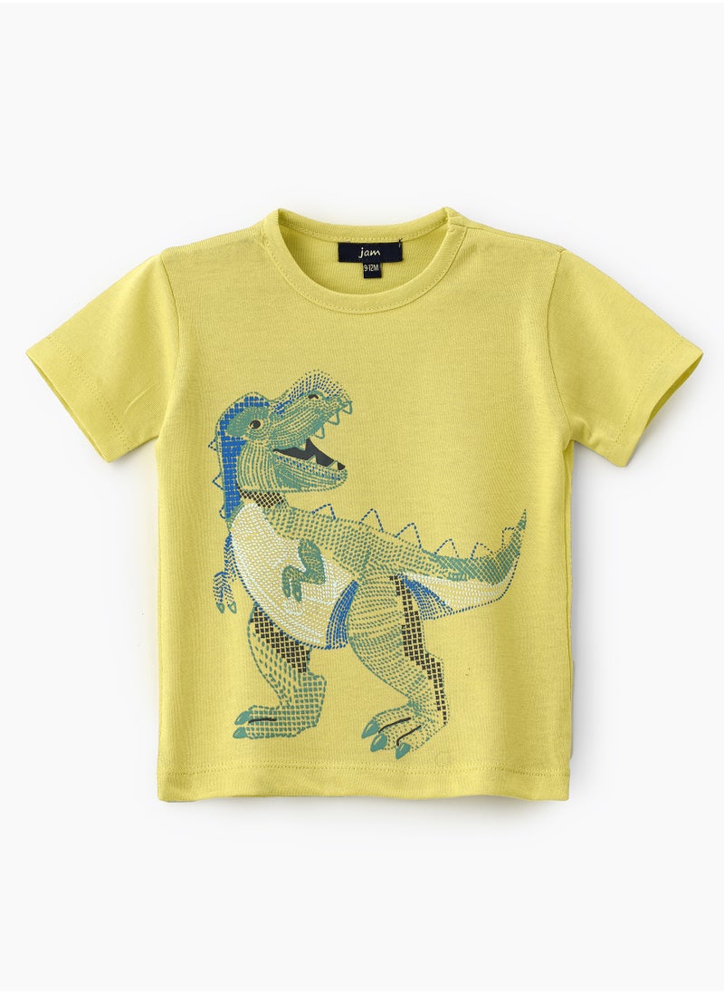 JAM Boys' Lime Green Dinosaur Graphic Cotton T-Shirt  - Image 1