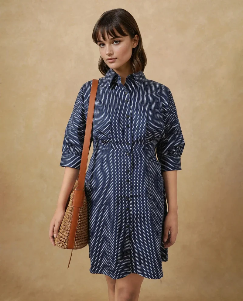 Rareism Women's Polka Dot Print Shirt Dress