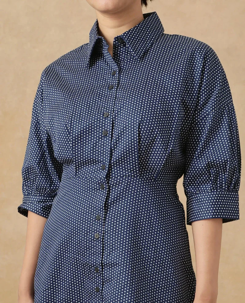 Rareism Women's Polka Dot Print Shirt Dress