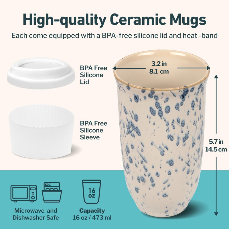 NOVA CERAMICS Travel Mug - Travel Size Mug â€“ Reusable Coffee Mug Unique to Go Mug â€“ Microwave & Dishwasher Safe Coffee White & Blue Tumbler - Gifts for Women Men Him Her â€“ 12oz â€“ Orchid - Image 3