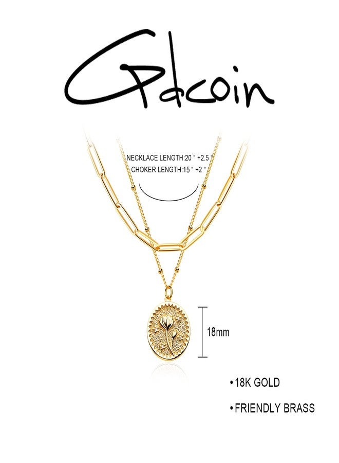 GDCOIN 18K Gold Plated Layered Birth Flower Necklace for Women - Image 4