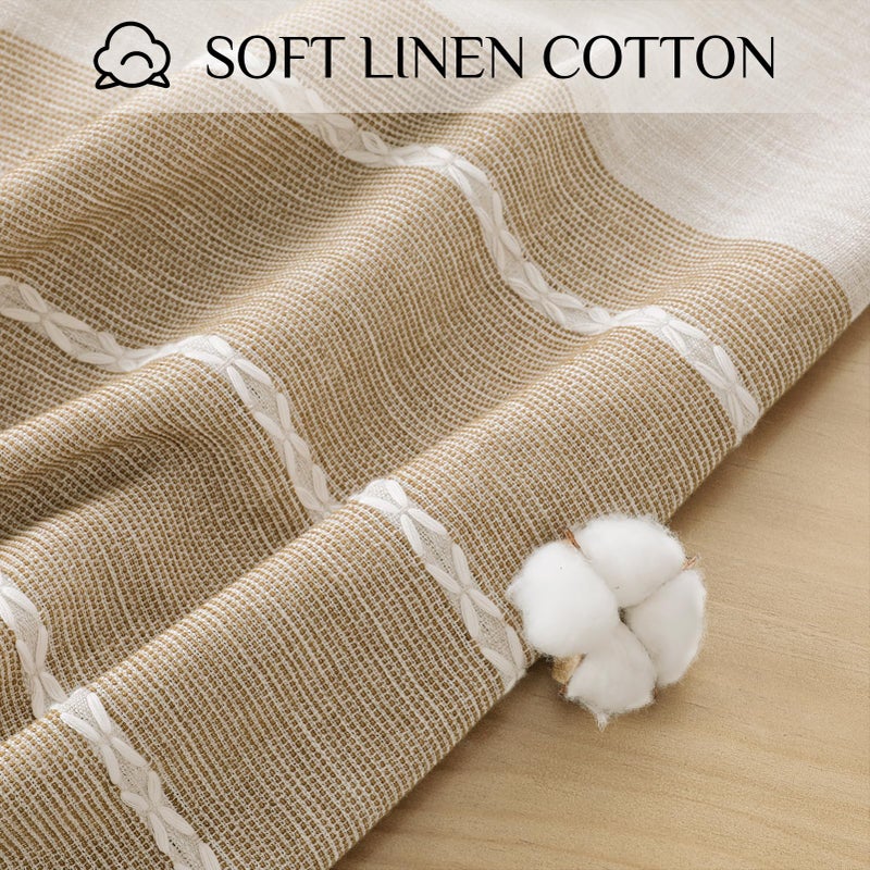 Softalker Linen Tablecloth Rectangle, Outdoor Waterproof Burlap Cotton Farmhouse Table Cloths with Tassel, Heavy Weight Wrinkle Free Table Cover for Spring Easter Picnic - 55 x 102 Inch, Coffee Lines - Image 5