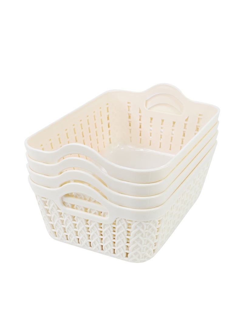 Yonovo Plastic Storage Basket - 4-Piece, White - Durable Organizer Bins with Ventilated Design and Ergonomic Handles, Stackable and Lightweight - Ideal for Kitchen, Bathroom, Office, Nursery, Pantry, and Shelf Storage  - Image 1