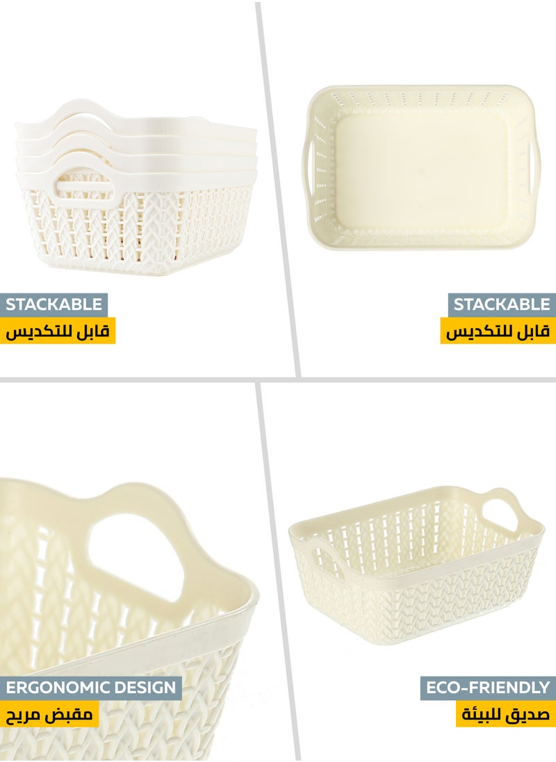 Yonovo Plastic Storage Basket - 4-Piece, White - Durable Organizer Bins with Ventilated Design and Ergonomic Handles, Stackable and Lightweight - Ideal for Kitchen, Bathroom, Office, Nursery, Pantry, and Shelf Storage  - Image 4