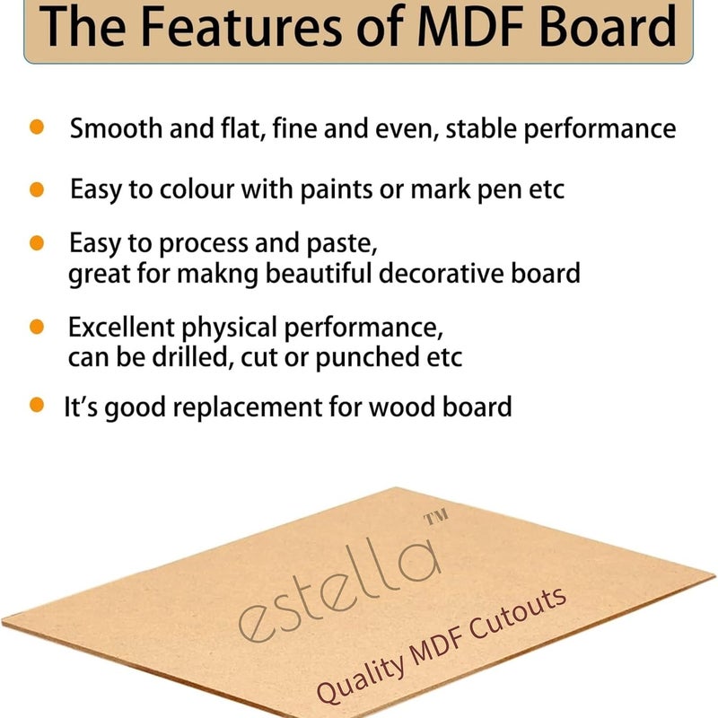 estella ® 18 x 24 Inches - 5.5 mm (2 Pieces) MDF Board - Rectangle MDF Boards for Lippan Art, Craft, Resin, Mandala, Painting, Wall Hanging Decoration (Approx 45 cm x 60 cm, 5.5 mm Thick, 2 Pieces) - Image 2