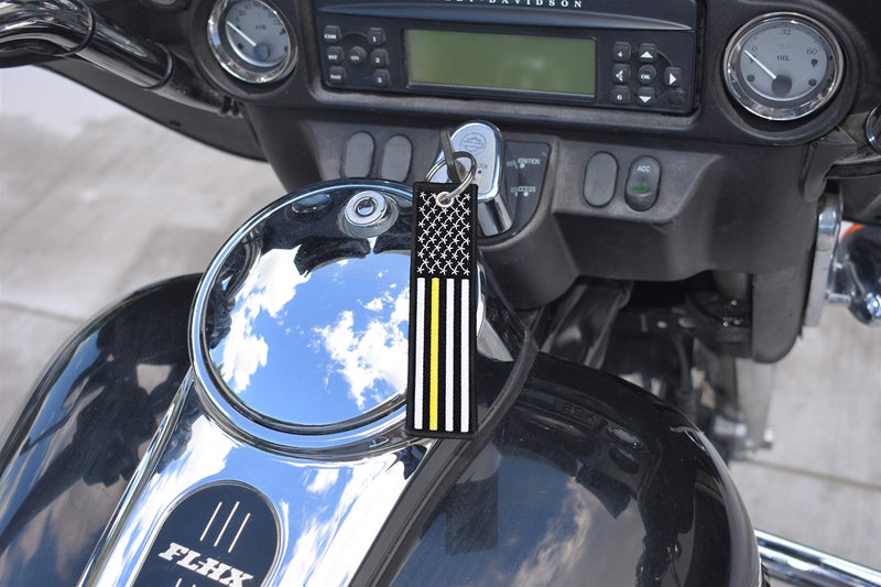 Great 1 Thin Gold Line American Flag Keychain Tag with Key Ring & Carabiner 2-Pack - Emergency Dispatcher/Tow Truck Driver/Security Guard - Image 3