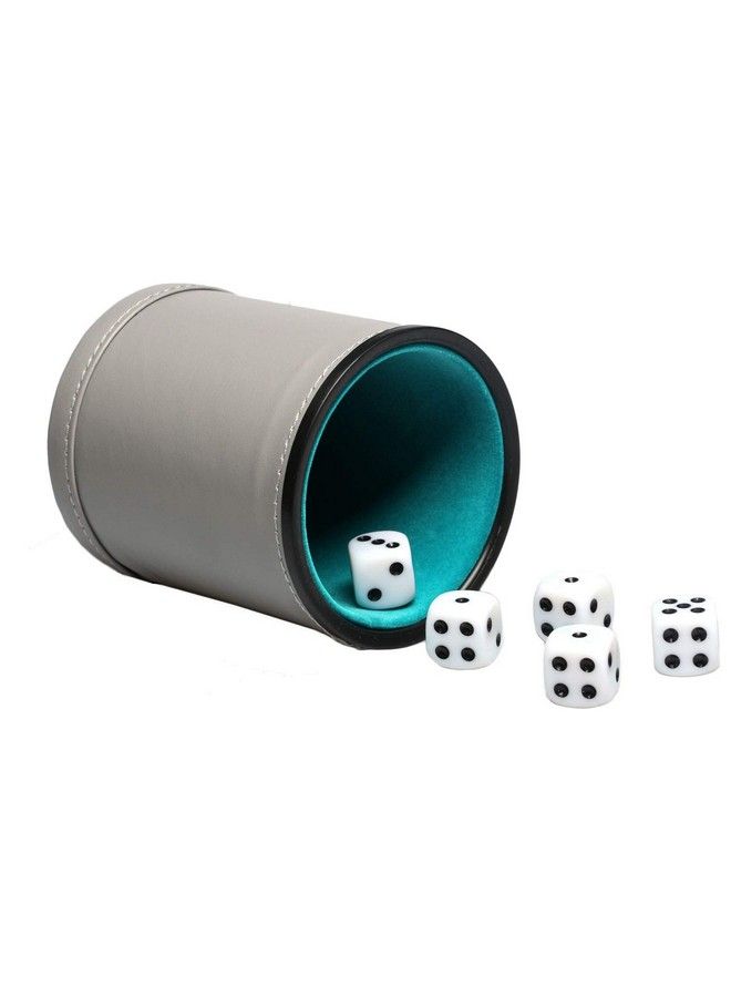 RERIVER Leatherette Dice Cup Set Felt Lined With 16Mm Dot Dices Shaker For Yahtzee Bar Party Dice Games Grey  - Image 2