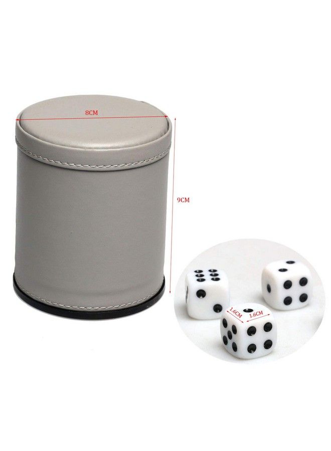 RERIVER Leatherette Dice Cup Set Felt Lined With 16Mm Dot Dices Shaker For Yahtzee Bar Party Dice Games Grey  - Image 3