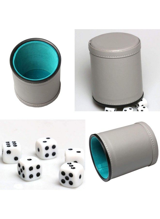RERIVER Leatherette Dice Cup Set Felt Lined With 16Mm Dot Dices Shaker For Yahtzee Bar Party Dice Games Grey  - Image 4