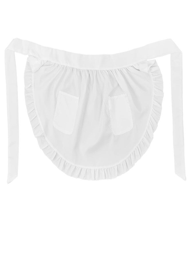 Grevosea Cosplay Waist Apron, White Aprons for Women with Pockets Cute Ruffle Maid Half Apron for Women Girls Party Cosplay Costumes Dress Accessory Kitchen Party Favors Cooking Gardening - Image 1