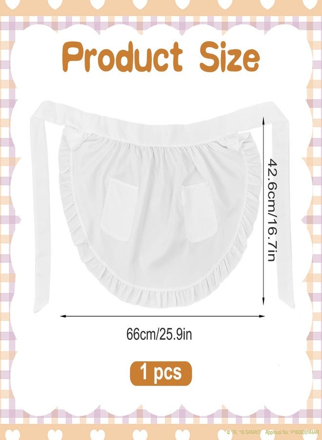 Grevosea Cosplay Waist Apron, White Aprons for Women with Pockets Cute Ruffle Maid Half Apron for Women Girls Party Cosplay Costumes Dress Accessory Kitchen Party Favors Cooking Gardening - Image 2