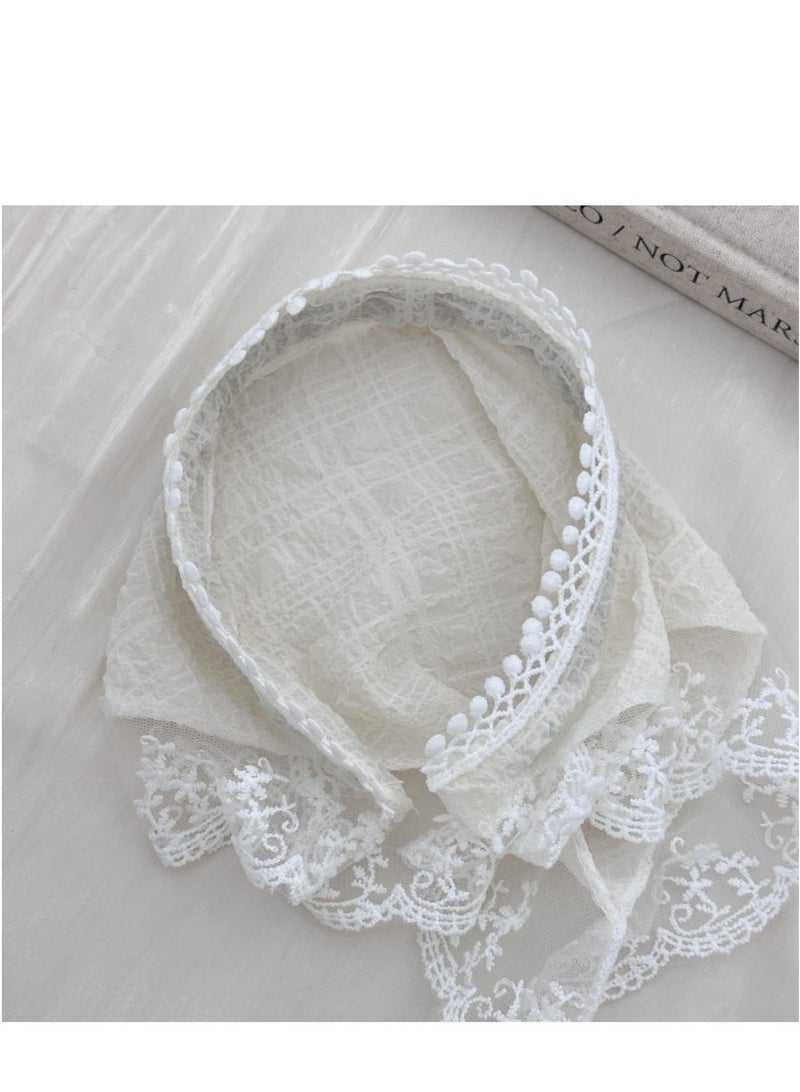Generic 3-Piece Hair Scarf Bandana Handband for Women - 3Pcs Chiffon Head Scarf for Women's Hair, Non Slip Lace Triangle Kerchief Women’s Hair Bands (Blue+Pink+Off white)  - Image 4