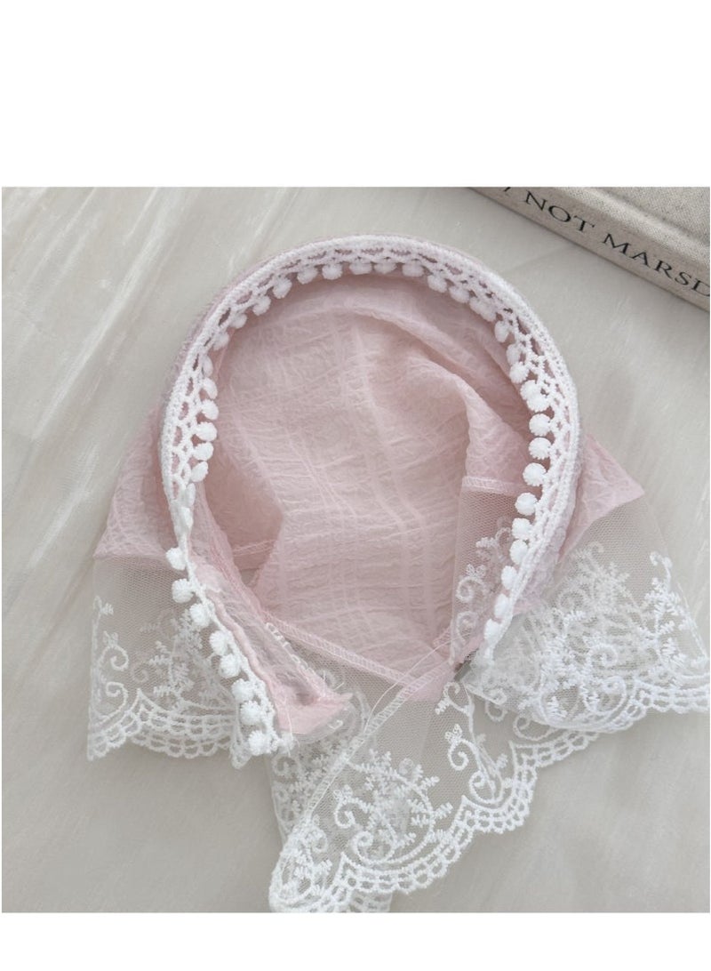 Generic 3-Piece Hair Scarf Bandana Handband for Women - 3Pcs Chiffon Head Scarf for Women's Hair, Non Slip Lace Triangle Kerchief Women’s Hair Bands (Blue+Pink+Off white)  - Image 5