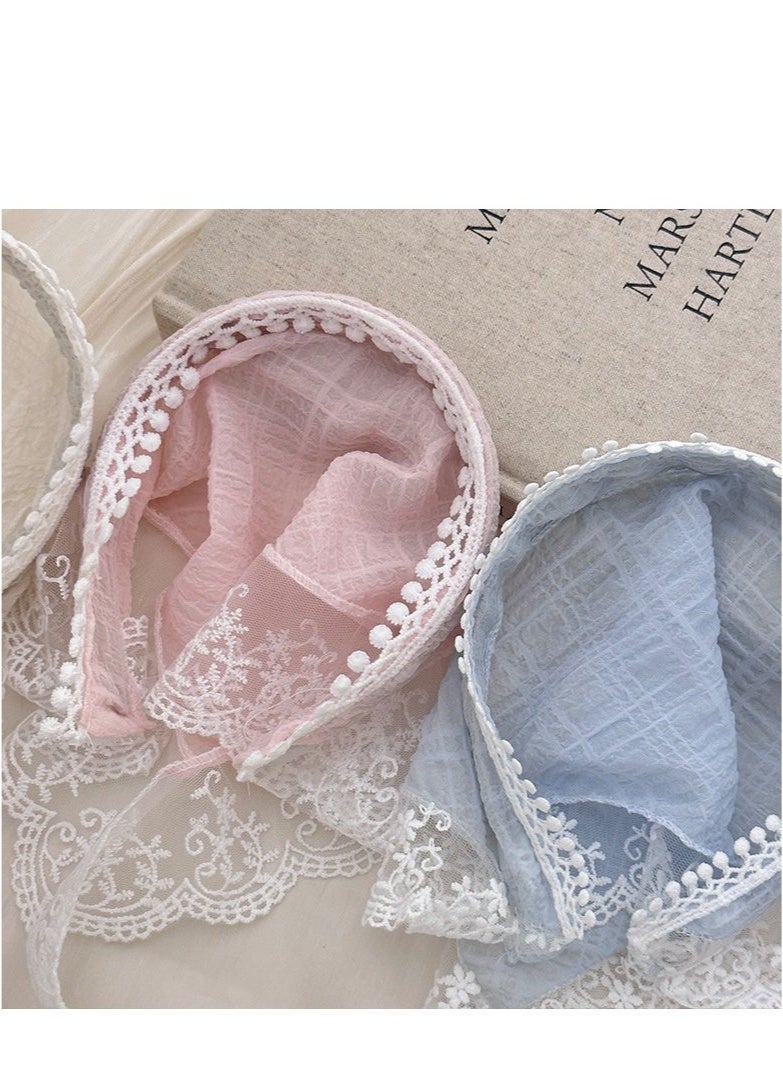 Generic 3-Piece Hair Scarf Bandana Handband for Women - 3Pcs Chiffon Head Scarf for Women's Hair, Non Slip Lace Triangle Kerchief Women’s Hair Bands (Blue+Pink+Off white)  - Image 3