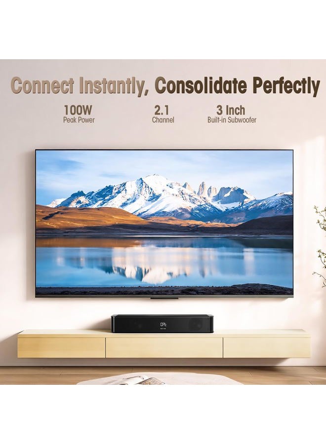 BESTISAN 2.1CH Sound Bar for TV, 16.5” Compact with Built-in Subwoofer, ARC/Opt/AUX/USB Input, Volume Boost, Bluetooth 5.3, Peak 100W, 3 EQ Modes, All-in-one Soundbar for PC/Gaming/Projectors - Image 2