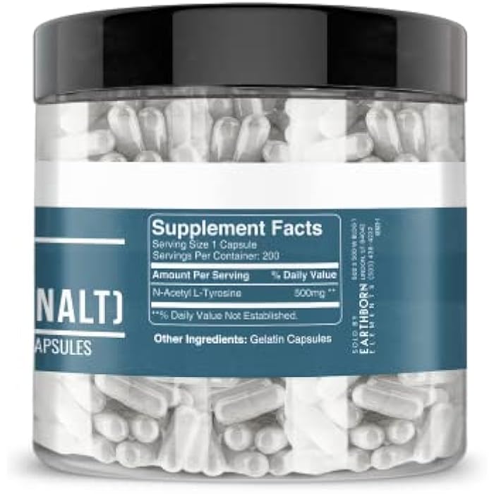 Earthborn Elements N-Acetyl L-Tyrosine (NALT) 200 Capsules, Pure & Undiluted, No Additives - Image 3
