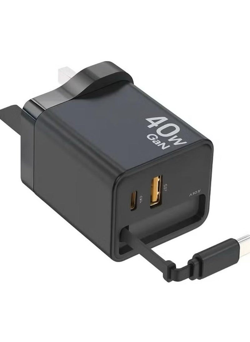 Denx DX229 40W Fast Charging Wall Charger | Dual USB + Type-C Ports | PD & QC 3.0 Support | Mobile Charger for iPhone, Samsung, Huawei & Android Devices - Image 1