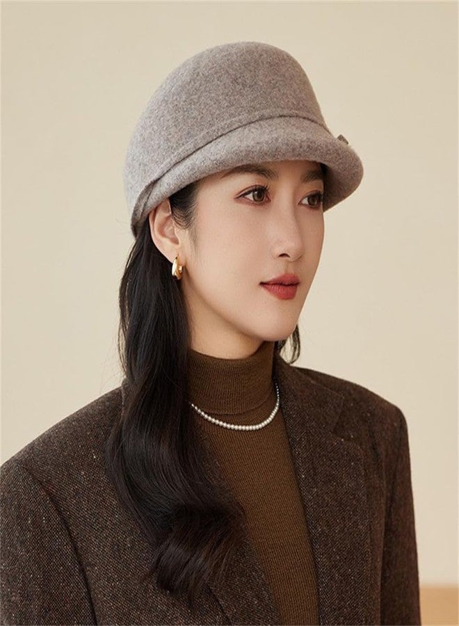 Pocadri Women Vintage Fedora Bowler Hats Elegant Felt Cloche Hat Visor Warm Bowknot Newsboy Cap Fall Winter, A-beige, One size - Image 4
