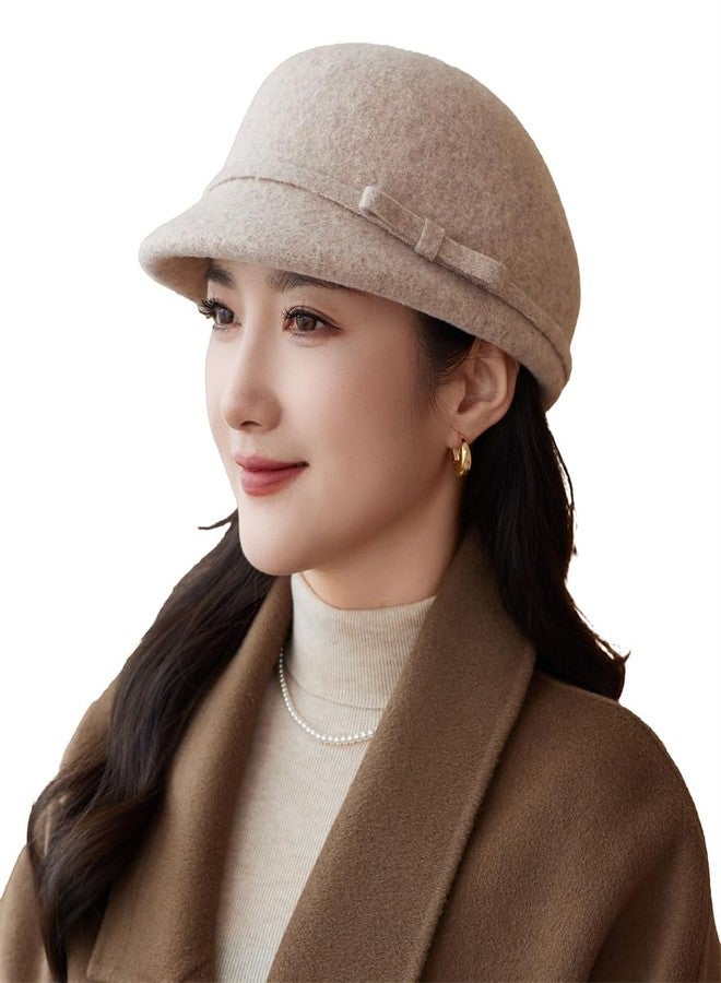Pocadri Women Vintage Fedora Bowler Hats Elegant Felt Cloche Hat Visor Warm Bowknot Newsboy Cap Fall Winter, A-beige, One size - Image 1