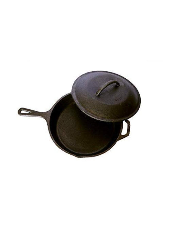 Rock Tawa مقلاة روك تاوا المصنوعة من الحديد الزهر بقاعدة حثية وغطاء، لون أسود - Image 1