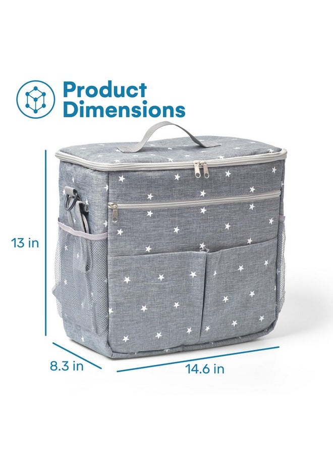 Enovoe Enovoe Stroller Organizer Bag - Rectangular Removable w/ Spacious Pockets - Big Size Grey Oxford Waterproof Fabric w/ White Stars - Easy Installation - 2-in-1 Stroller Baby Diaper Bag - Grey  - Image 2