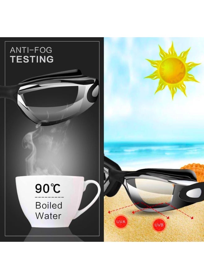 تشيس اب مجموعة نظارات السباحة وقبعة السباحة للبالغين، نظارات سباحة للحماية من الأشعة فوق البنفسجية وقبعة سباحة من السيليكون المقاوم للماء مع مشبك أنف وسدادات أذن (أزرق، أسود، وردي) - Image 3