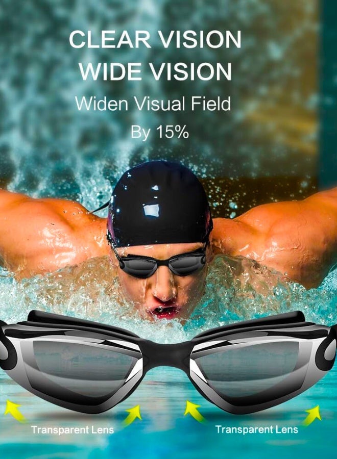 تشيس اب مجموعة نظارات السباحة وقبعة السباحة للبالغين، نظارات سباحة للحماية من الأشعة فوق البنفسجية وقبعة سباحة من السيليكون المقاوم للماء مع مشبك أنف وسدادات أذن (أزرق، أسود، وردي) - Image 2